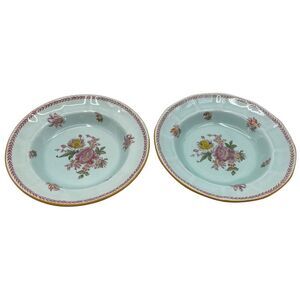 Vtg Adams England Calyx Ware 8" Bowls "Chelsea Sprays" Set of 2 Red Laurel Leaf